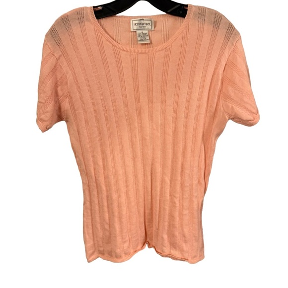 Henri Bendel Women’s Short Sleeve Cotton Ribbed Sweater Light Peach Sz S - Picture 1 of 9
